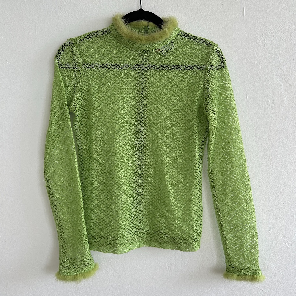 Mukzin Green Fuzzy Mock Neck Long Sleeve Top